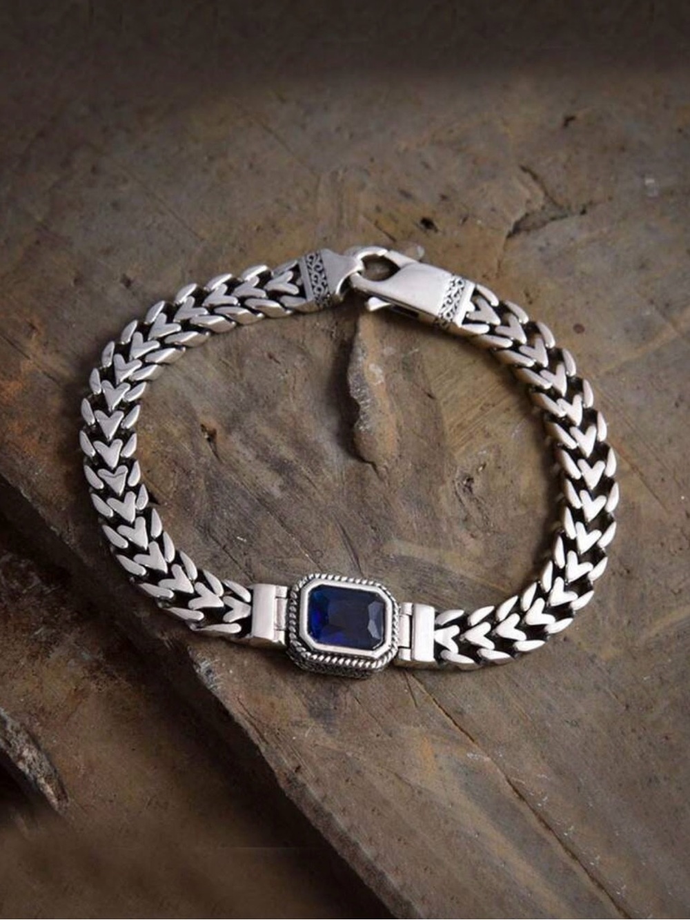 Men's Bracelet with Blue Stone Center